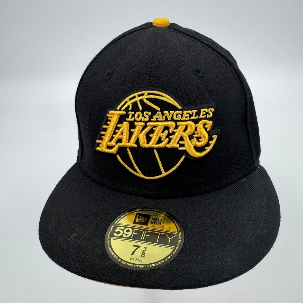 New Era 59FIFTY Lakers Fitted Hat Mens 7 3/8 Black Hardwood Classics NBA Cap